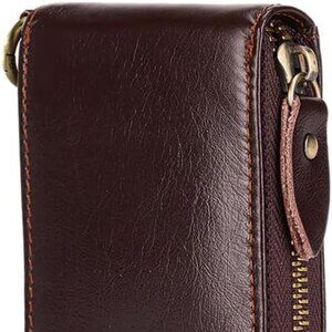 New Vintage Full Top Grain Leather Wallet RFID Blocking Multi Card Case with Zip